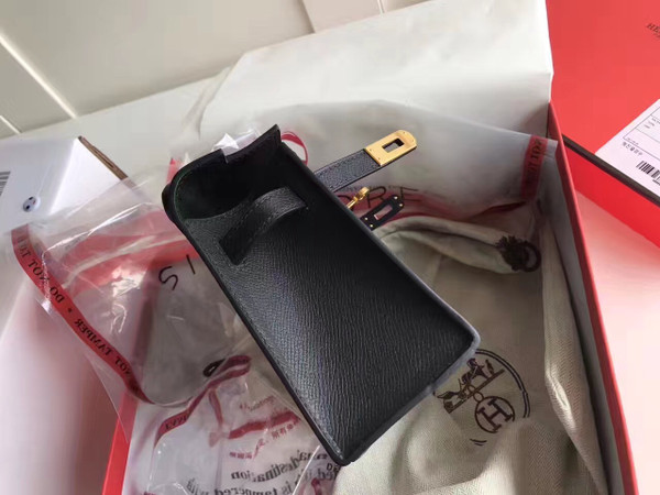 Hermes Black Epsom Leather Mini Kelly Pochette with Golden Hardware