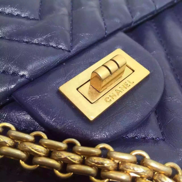 Chanel Midnight Blue V Quilted Aged Calf Chevron Flap Bag with Golden Hardware Midnight Blue with Golden HW