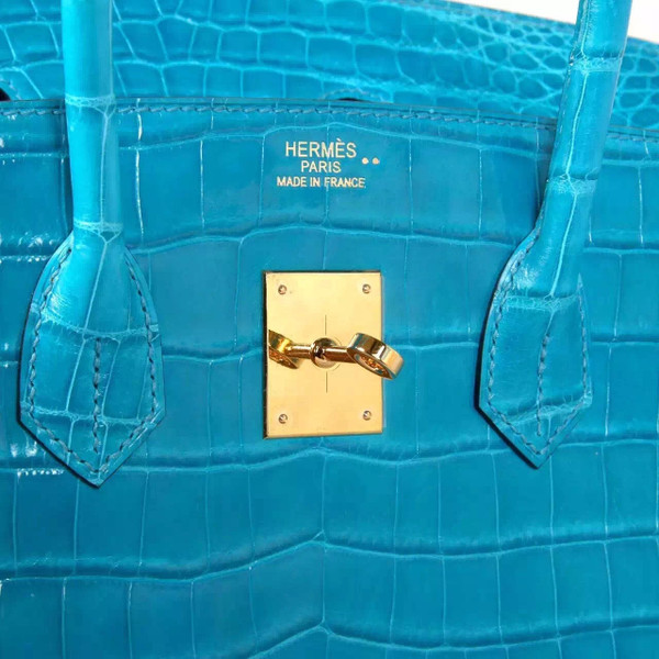 Hermes Blue Atoll 3P Niloticus  crocodile Birkin 35cm Gold Hardware