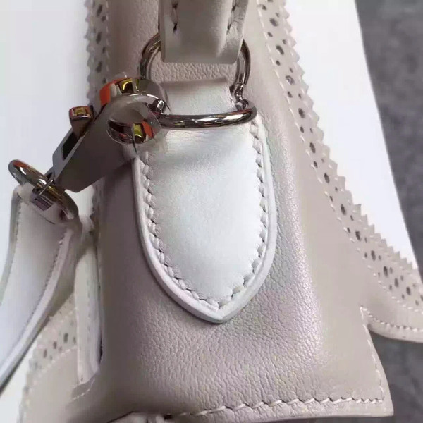 Hermes Limited Edition Blanc & Gris Perle Ghillie Kelly 32cm Swift Palladium Hardware