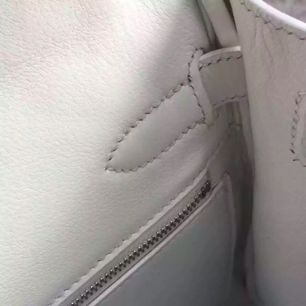 Hermes Limited Edition Blanc & Gris Perle Ghillie Kelly 32cm Swift Palladium Hardware