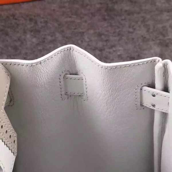 Hermes Limited Edition Blanc & Gris Perle Ghillie Kelly 32cm Swift Palladium Hardware