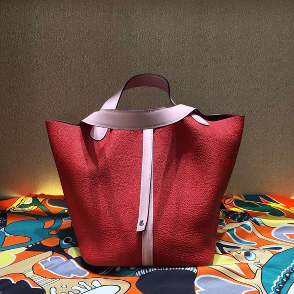 Hermes Rose Sakura 3Q Swift/ Rouge Vif Togo Picotin Lock GM Togo Leather Bag