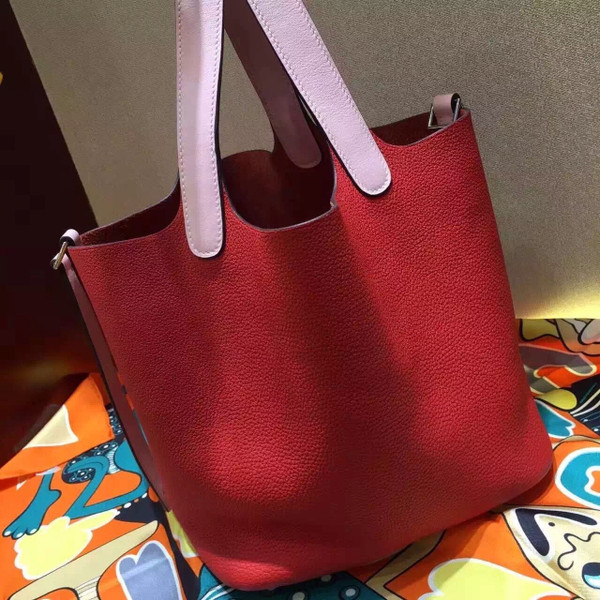 Hermes Rose Sakura 3Q Swift/ Rouge Vif Togo Picotin Lock GM Togo Leather Bag