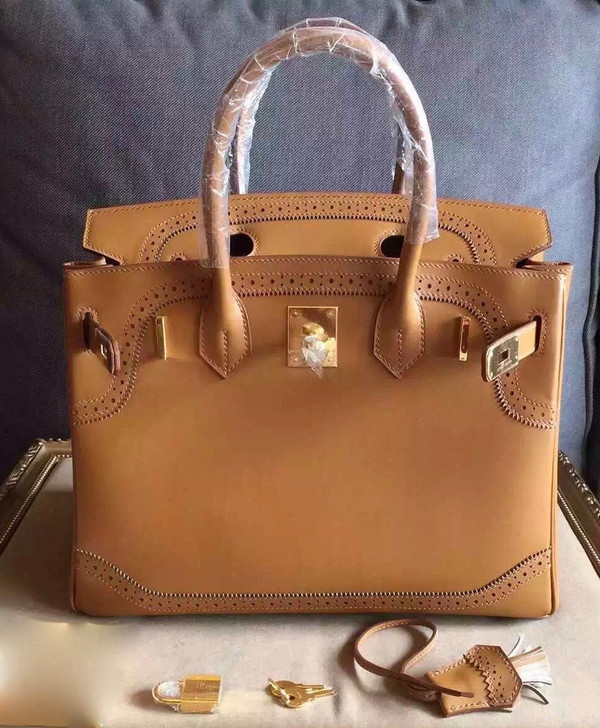 Hermes Limited Edition Noisette Ghillie Birkin 30cm Togo Gold Hardware
