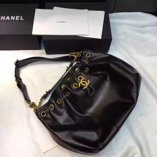 Chanel Drawstring Bag Python &Gold Metal Black A93479