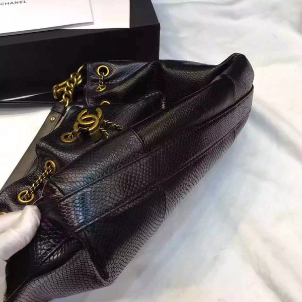Chanel Drawstring Bag Python &Gold Metal Black A93479