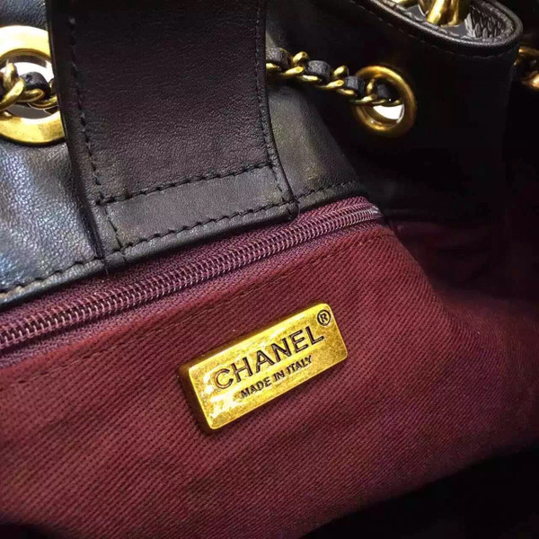 Chanel Drawstring Bag Python &Gold Metal Black A93479
