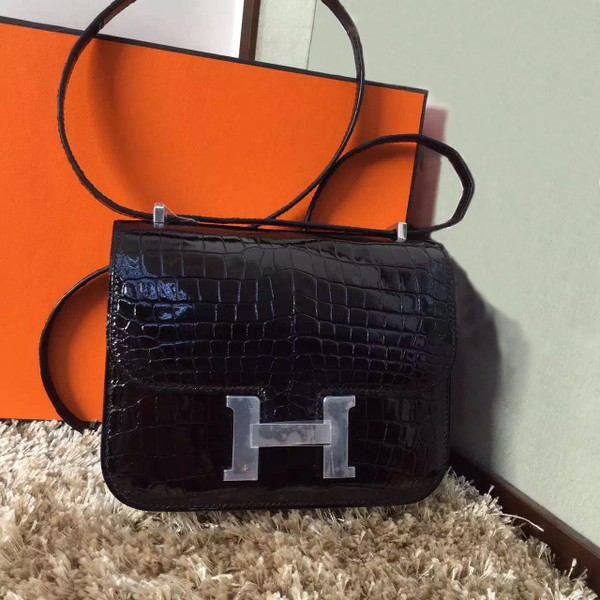 Hermes Black Constance 23 Crocodile Porosus