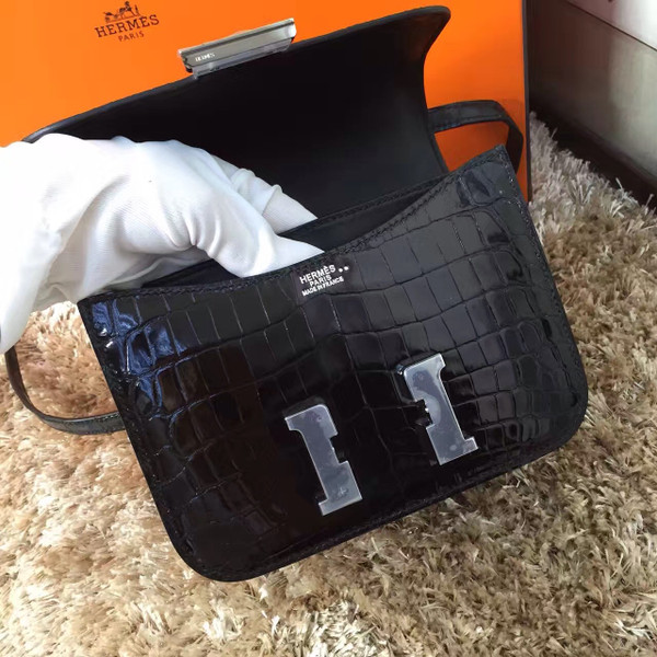 Hermes Black Constance 23 Crocodile Porosus