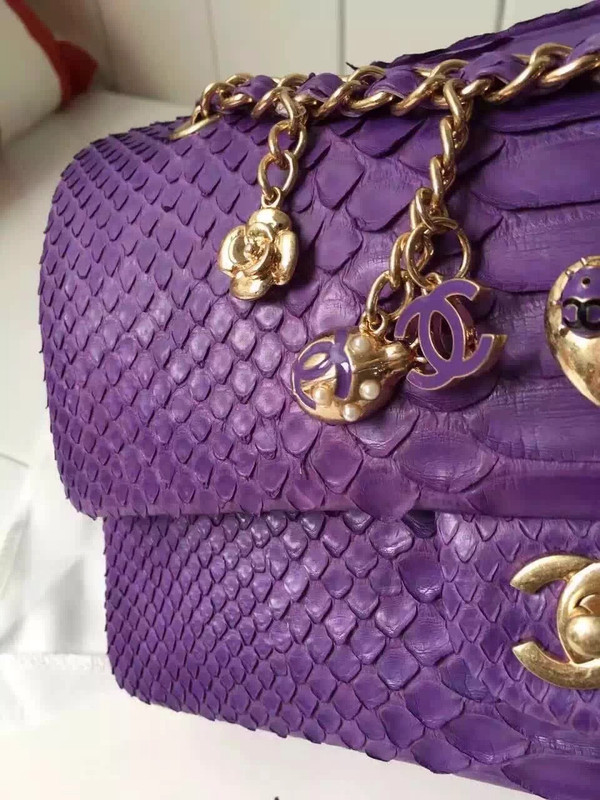 CHANEL Classic Flap Bag PYTHON Purple with charms