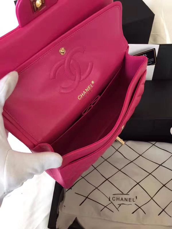 CHANEL Rose Lambskin Leather Classic Double Flap 2.55 Shoulder Bag Golden HW