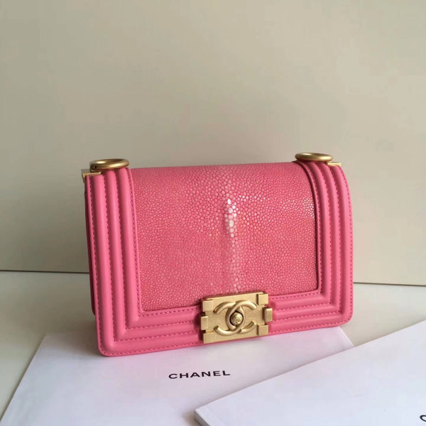 CHANEL Pink Galuchat and Lambskin Small Boy Flap