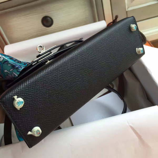Hermès Black Kelly Mini II Epsom Palladium Hardware