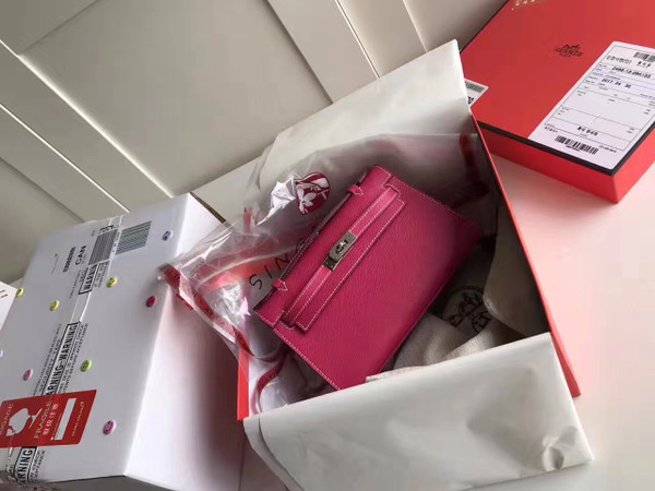 Hermes E5 Fuchsia  Epsom Leather Mini Kelly Pochette with Silver Hardware