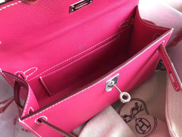 Hermes E5 Fuchsia  Epsom Leather Mini Kelly Pochette with Silver Hardware
