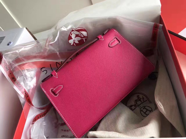 Hermes E5 Fuchsia  Epsom Leather Mini Kelly Pochette with Silver Hardware