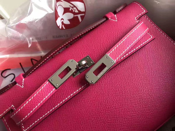 Hermes E5 Fuchsia  Epsom Leather Mini Kelly Pochette with Silver Hardware