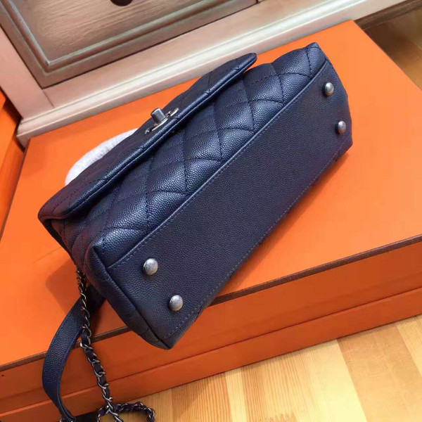 Chanel Blue Calfskin/Lizard Coco Handle Small Bag