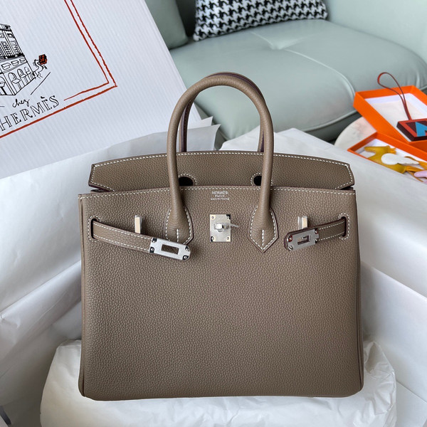 Hermes 18 Etoupe Birkin 25 Togo leather Palladium Hardware