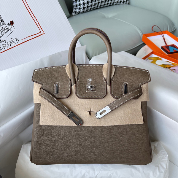 Hermes 18 Etoupe Birkin 25 Togo leather Palladium Hardware
