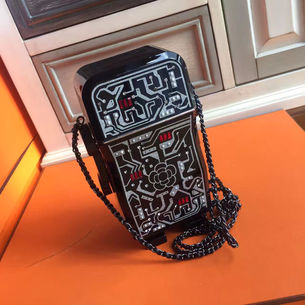 Chanel 2017 DATA CENTER RUNWAY BLACK LUCITE ROBOT EVENING BAG WITH SILVER HARDWARE