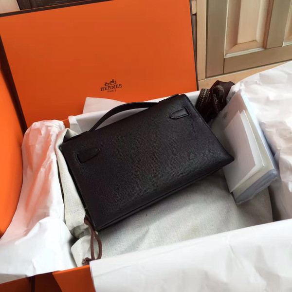 Hermès Black Mini Kelly Pochette Epsom leather Palladium hardware