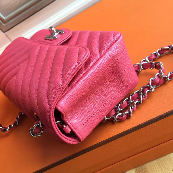 CHANEL Chevron Fuchsia Pink Flap Bag with silver hardware
