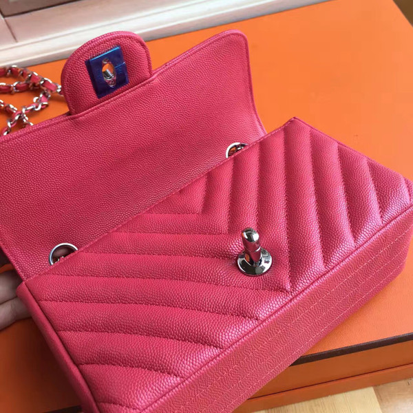 CHANEL Chevron Fuchsia Pink Flap Bag with silver hardware