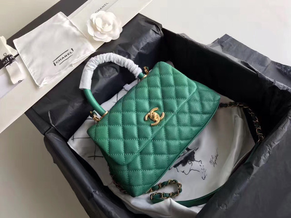 Chanel Green Flap Bag with top handle A92991