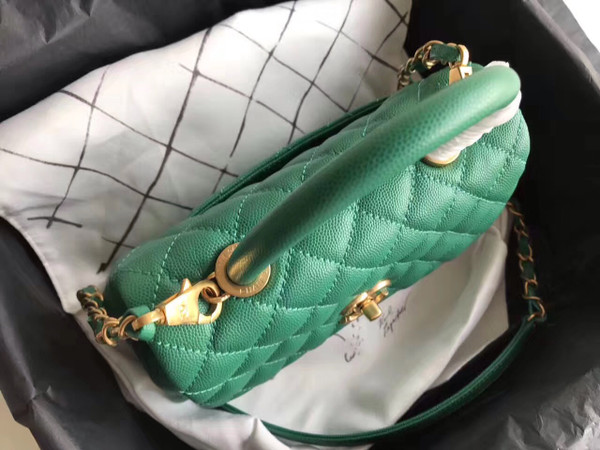 Chanel Green Flap Bag with top handle A92991