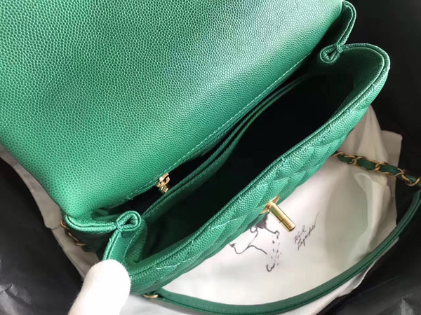 Chanel Green Flap Bag with top handle A92991
