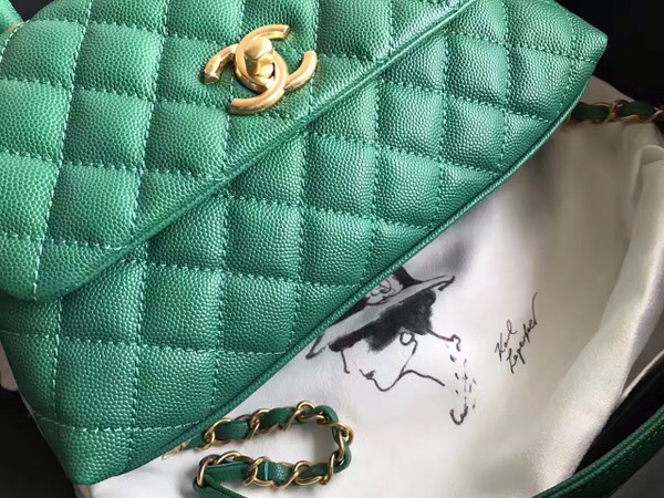 Chanel Green Flap Bag with top handle A92991