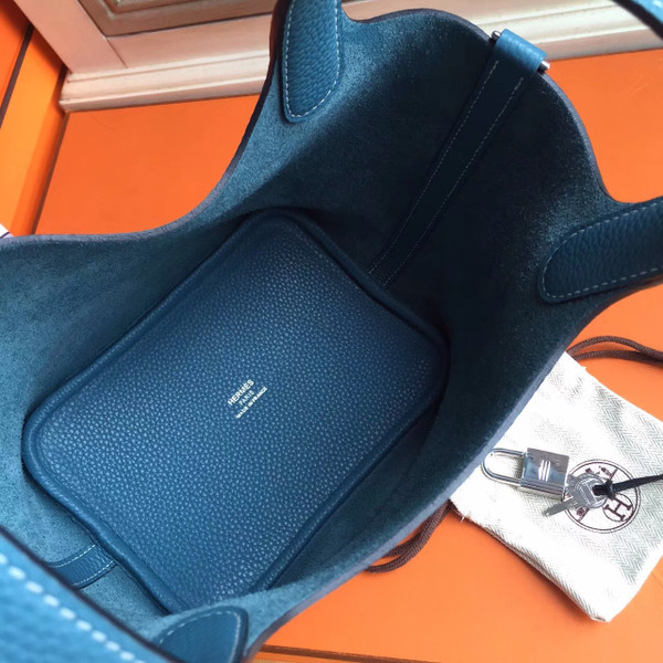 Hermes 75 Blue Jean Picotin Lock 18 Togo Leather Bag