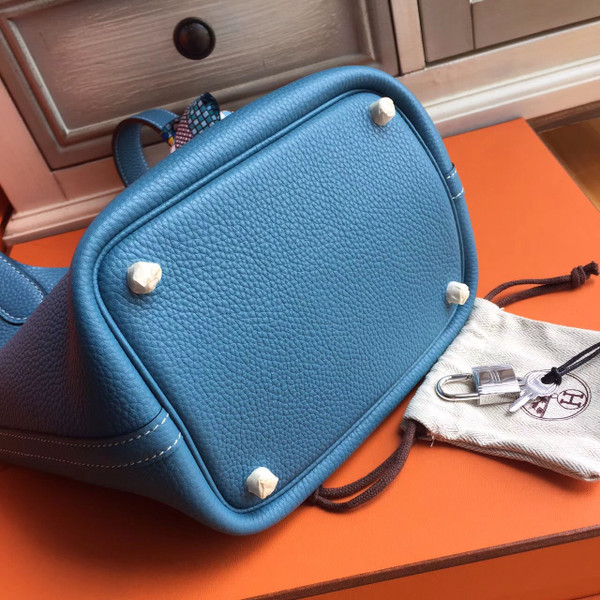 Hermes 75 Blue Jean Picotin Lock 18 Togo Leather Bag