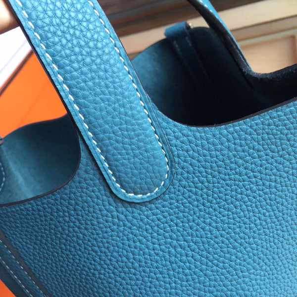 Hermes 75 Blue Jean Picotin Lock 18 Togo Leather Bag