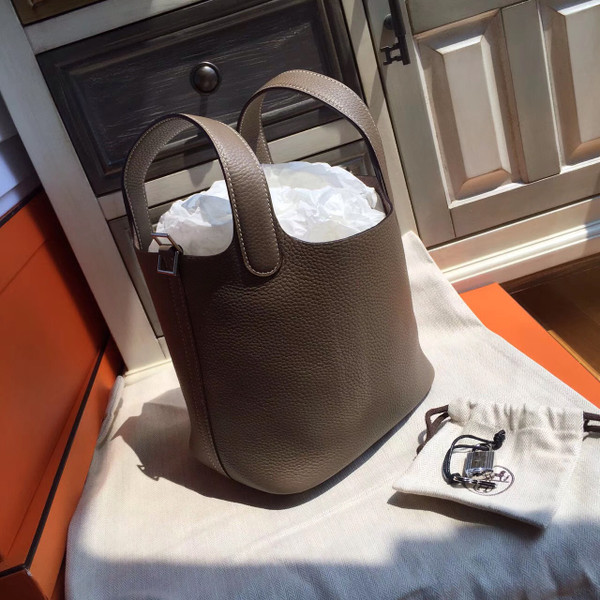 Hermes  18 Etoupe Picotin Lock GM Togo Leather Bag