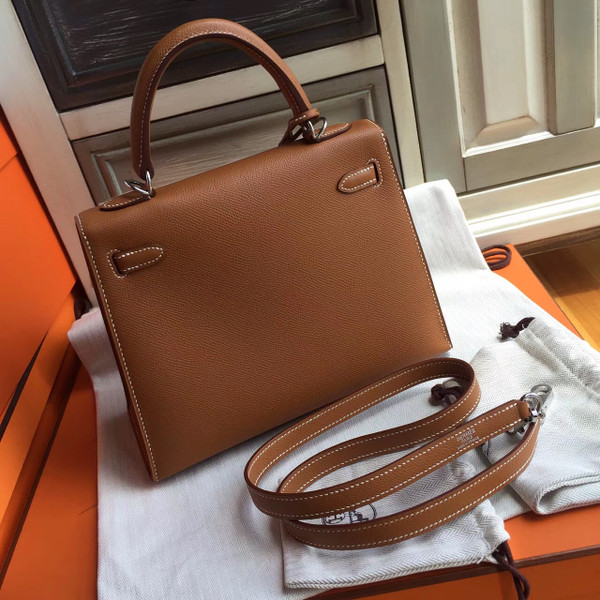 Hermes CK37 Brown Kelly 25 Epsom Palladium Hardware