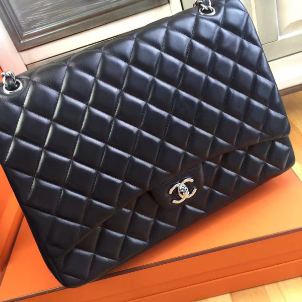 Chanel Black Quilted Lambskin Maxi Classic Double Flap Bag
