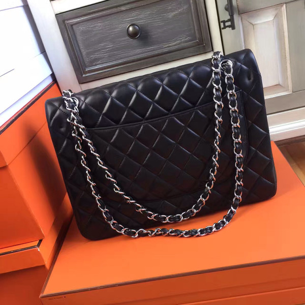 Chanel Black Quilted Lambskin Maxi Classic Double Flap Bag