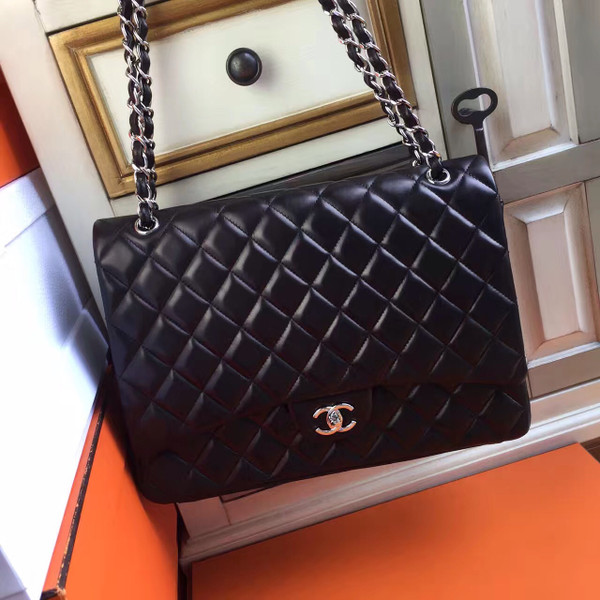 Chanel Black Quilted Lambskin Maxi Classic Double Flap Bag