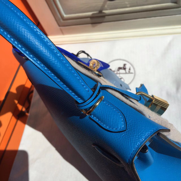 Hermes Blue Jean Kelly 25 cm Epsom Gold Hardware