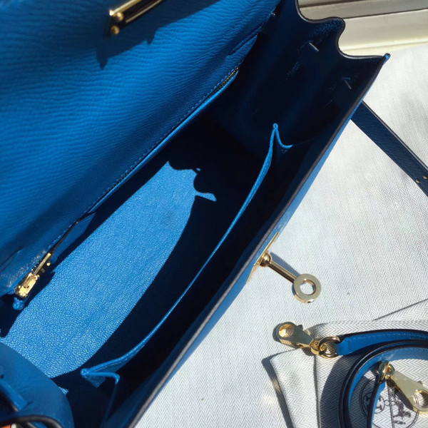 Hermes Blue Jean Kelly 25 cm Epsom Gold Hardware
