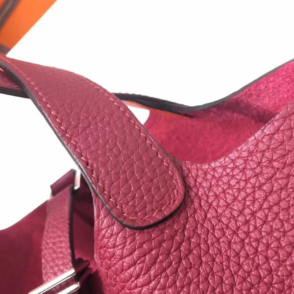 Hermes Rouge / Orange Picotin Lock 18 Togo Leather Bag