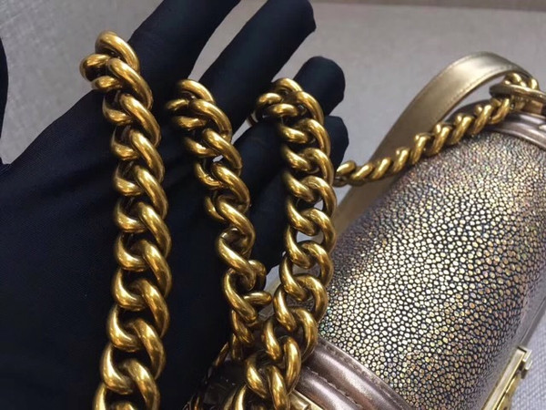 Chanel Metallic Gold Stingray Small  Boy Bag