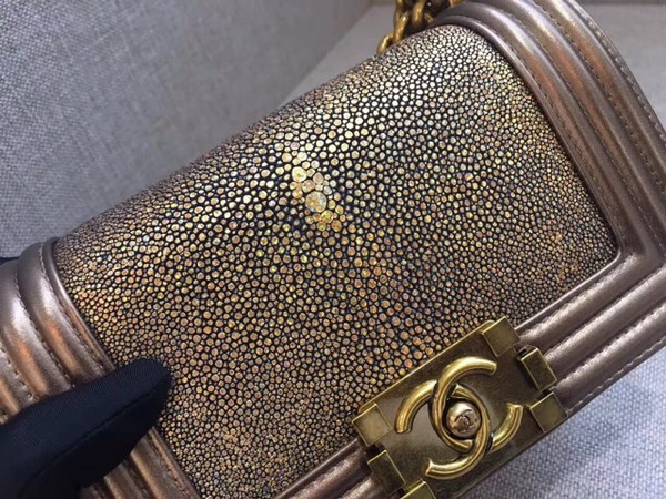 Chanel Metallic Gold Stingray Small  Boy Bag