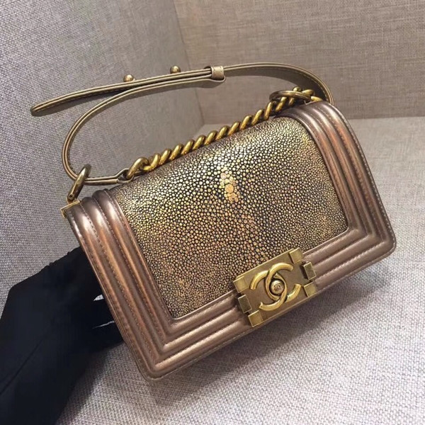Chanel Metallic Gold Stingray Small  Boy Bag