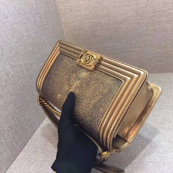 Chanel Metallic Gold Stingray Medium  Boy Bag