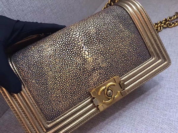 Chanel Metallic Gold Stingray Medium  Boy Bag