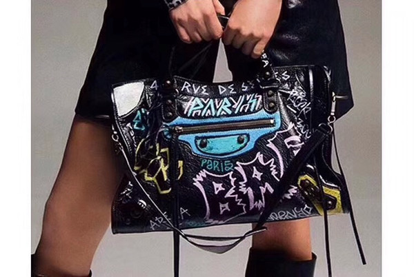 Balenciaga Women's Black Graffiti Classic City